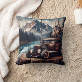 Vintage auto in de buurt van een majestueus bergla kussen