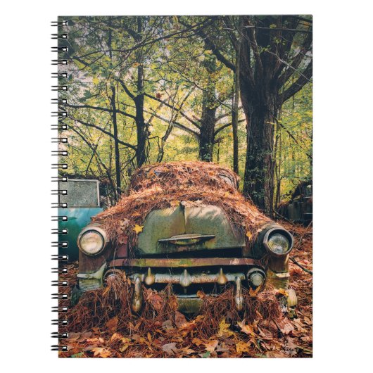 Vintage auto in herfstbladeren Spiraal Notebook Notitieboek (Voorkant)