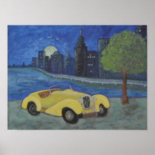 Vintage-auto in het Poster van de stad