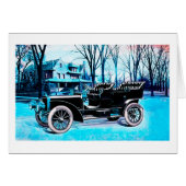 Vintage-auto in winterkunstkaart (Voorkant Horizontaal)