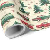 Vintage auto Kerst inpakpapier (Rol Hoek)