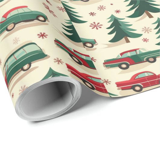 Vintage auto Kerst inpakpapier (Rol Hoek)