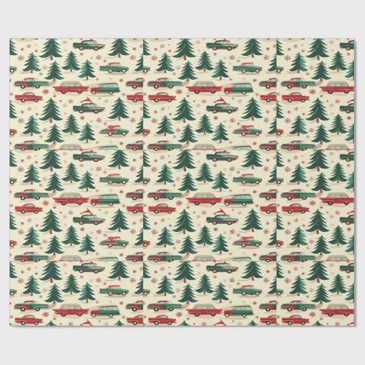 Vintage auto Kerst inpakpapier (Vlak)