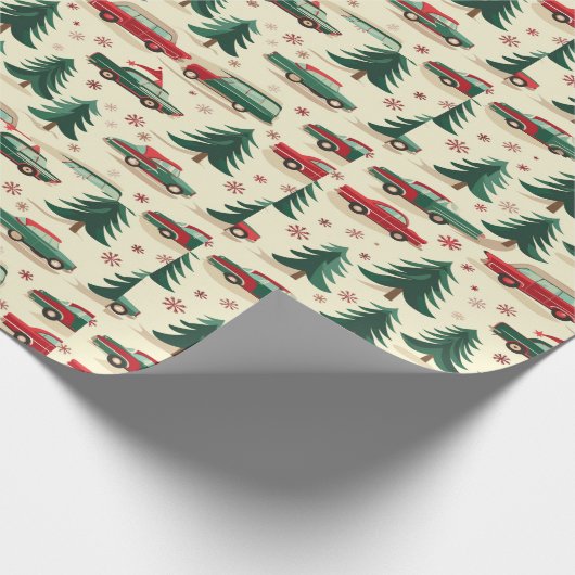 Vintage auto Kerst inpakpapier (Hoek)