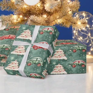 Vintage auto Kerst inpakpapier