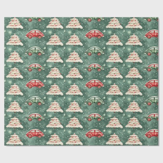 Vintage auto Kerst inpakpapier (Vlak)