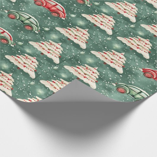 Vintage auto Kerst inpakpapier (Hoek)
