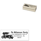 Vintage Auto Kerstboom Monogram Adres Rubberstempel (Gestempeld)