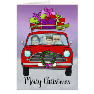 Vintage Auto Kerstmis aanpasbare fotokaart