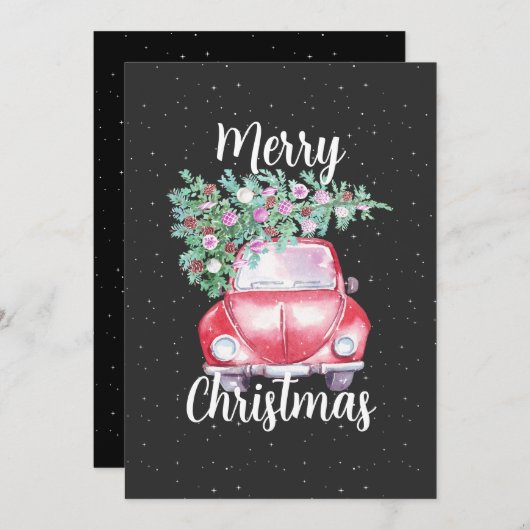 Vintage Auto Kerstmis Feestdagenkaart (Voorkant / Achterkant)