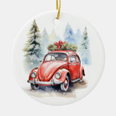 Vintage Auto Kerstmis Keramisch Ornament (Voorkant)