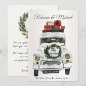 Vintage auto Kerstmis save the date Uitnodiging (Voorkant / Achterkant)
