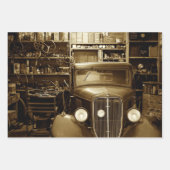 Vintage auto-kleding en reparatieschop inpakpapier vel (Voorkant)