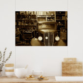 Vintage auto-kleding en reparatieschop poster (Keuken)