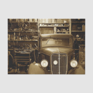 Vintage auto-kleding en reparatieschop tissuepapier