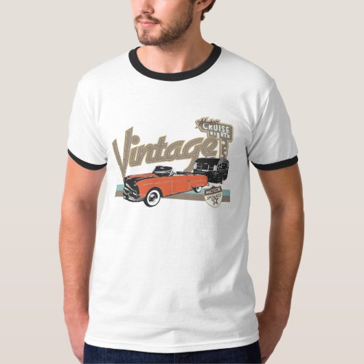 Vintage-auto met aanhangwagen 2 contour t-shirt (Voorkant)