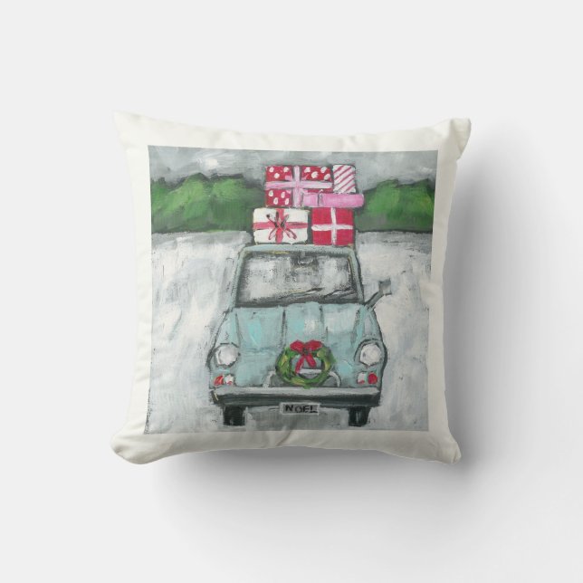 Vintage-auto met Cadeaus kerst Buitenkussen (Voorkant)