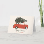 Vintage auto met kerstboom feestdagen kaart (Voorkant)