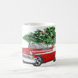 Vintage auto met kerstboom koffiemok