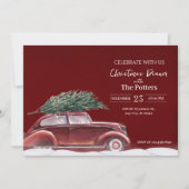 Vintage auto met kerstboom sneeuwt kaart (Voorkant)