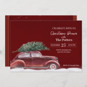 Vintage auto met kerstboom sneeuwt kaart (Voorkant / Achterkant)