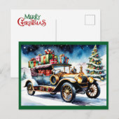 Vintage auto met kerstcadeaus feestdagenkaart (Voorkant / Achterkant)