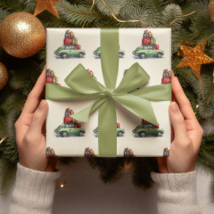 Vintage auto met kerstcadeaus inpakpapier vel