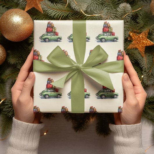 Vintage auto met kerstcadeaus inpakpapier vel