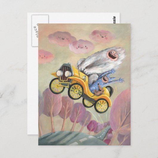 Vintage-auto met monsters briefkaart (Voorkant / Achterkant)