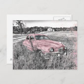 Vintage Auto met Roze Accenten Briefkaart (Voorkant / Achterkant)