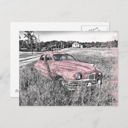 Vintage Auto met Roze Accenten Briefkaart (Voorkant / Achterkant)