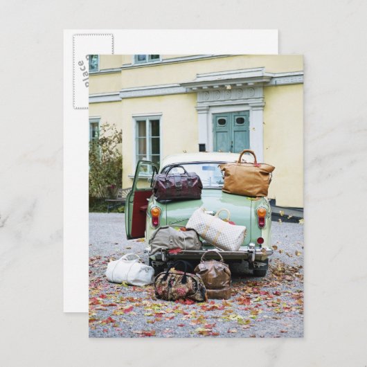 Vintage-auto met veel bagage briefkaart (Voorkant / Achterkant)