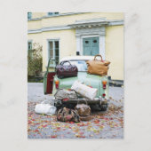 Vintage-auto met veel bagage briefkaart (Voorkant)