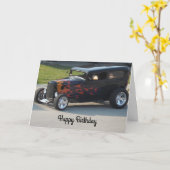 Vintage-auto met vuur kaart (Gele Bloem)