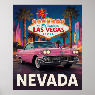 🎰 Vintage Auto Nevada Automobil Retro Weg Poster