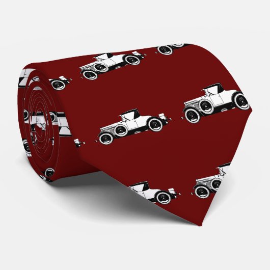 Vintage-auto op donkerrood stropdas (Opgerold)