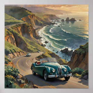 Vintage auto op het strand Side Road Poster
