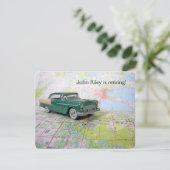 Vintage-auto op kaart, pensioen kaart (Staand voorkant)