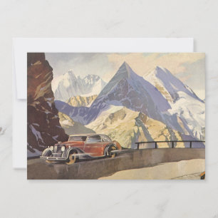 Vintage-auto op Mountain Road in Winter met sneeuw