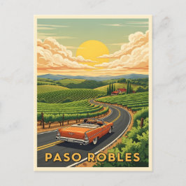 Vintage auto paso berooft wijnland bij zonsonderga briefkaart