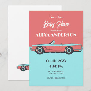 Vintage auto pastel kleur baby shower kaart