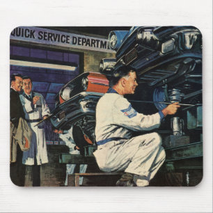 Vintage auto reparatie service bedrijf auto monteu muismat