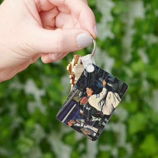 Vintage auto reparatie service bedrijf auto monteu sleutelhanger (Hand)