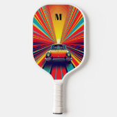 Vintage Auto Retro Regenboog Modern Monogram Pickleball Paddle (Achterkant)