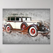 Vintage Auto Rood & Wit Tijdloze Automobiele Kunst Poster (Voorkant)