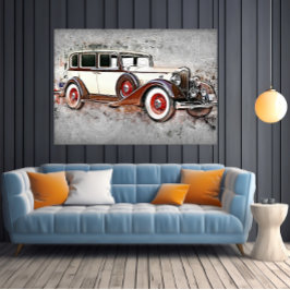 Vintage Auto Rood & Wit Tijdloze Automobiele Kunst Poster