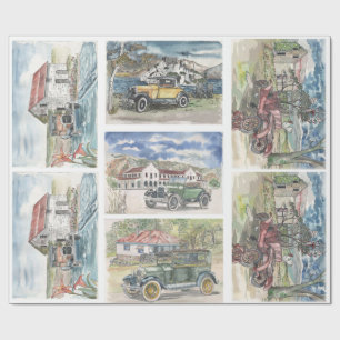 Vintage auto scènes cadeaupapier