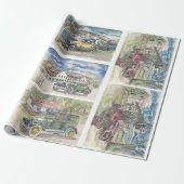 Vintage auto scènes cadeaupapier (Uitgerold)