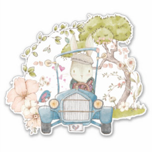 Vintage auto Schattige konijn botanische baby boy Sticker