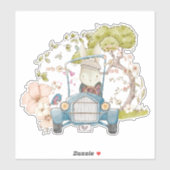 Vintage auto Schattige konijn botanische baby boy Sticker (Vel)